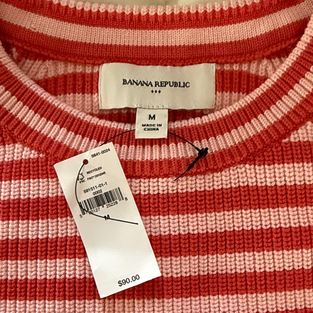 Banana Republic Red and Pink Striped Crewneck Sweater - Picture 2 of 5